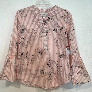 NWT Jaclyn Smith Floral Striped Top Bell Slvs Sz S
